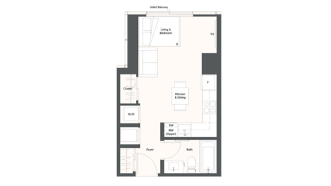 Floor plan for studio, 1 bath, 362 sqft